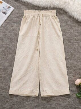 Southern Tide SZ S Beige Wide Leg Linen Blend Pull On Relaxed Fit Cropped Pants
